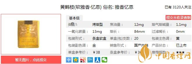 黄鹤楼雅香忆恩多少钱一包？黄鹤楼（雅香忆恩）价格-参数-口感