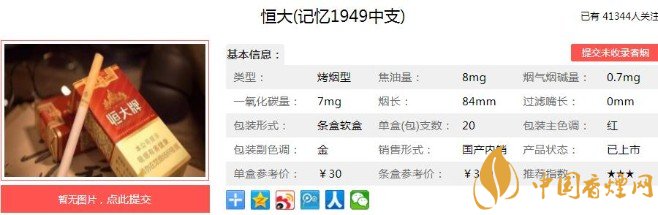 恒大（记忆1949）多少钱一包？价格-口感-参数-包装