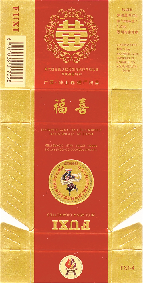 上世纪90年代广西钟山卷烟厂出品的“福喜”烟标。