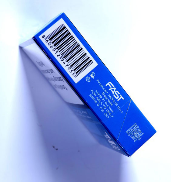 外烟包装口感品鉴:塞尔维亚Monus烟草公司FAST蓝 8mg