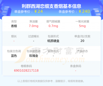 最新利群细支香烟价格一览表-参数-口感味道介绍